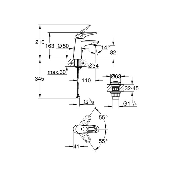 GROHE - Eurosyle mitigeur de lavabo à levier avec vidage Push-Open, chrome (G23929003) - large