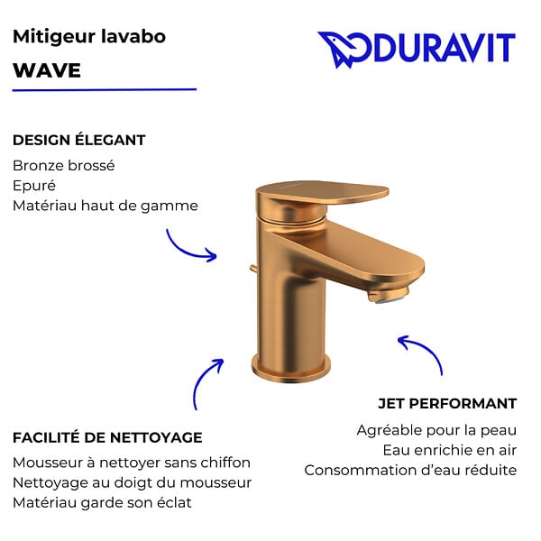 DURAVIT - Mitigeur lavabo Wave S avec vidage bronze brossé - large