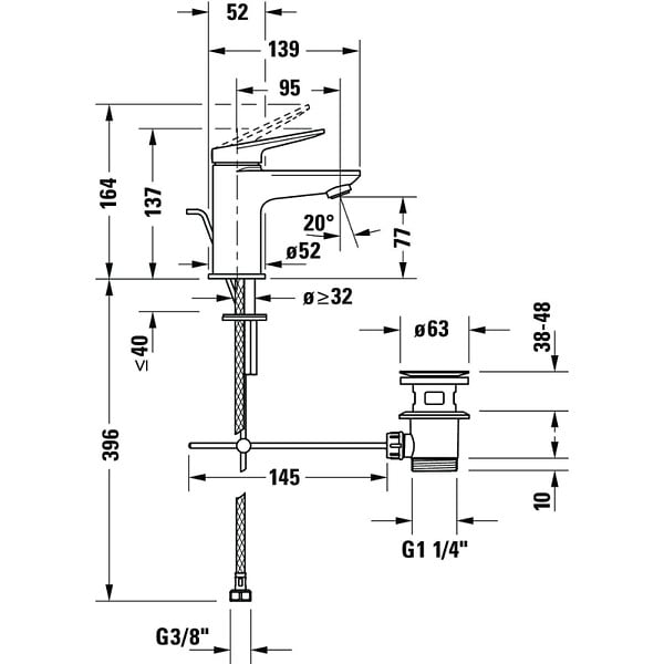DURAVIT - Mitigeur lavabo Wave S avec vidage bronze brossé - large