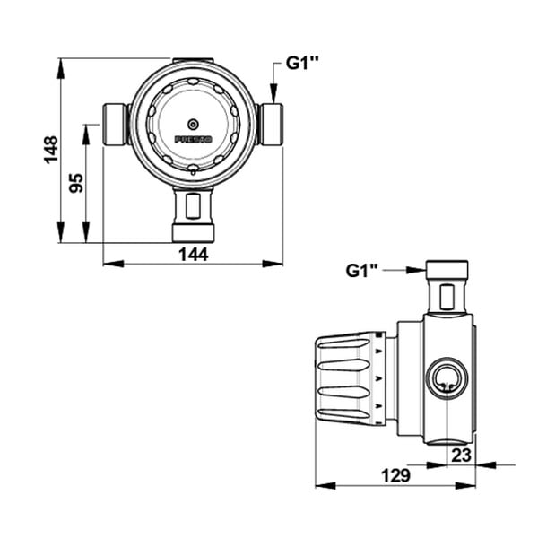 PRESTO - Mitigeur centralisé Prestotherm - 84l/min à 3 bar - Entrées et sorties G 1" - large