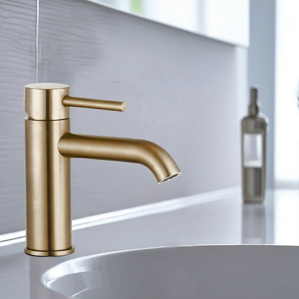 OLFA - Mitigeur lavabo bec bas Ortence laiton brossé avec vidage clic clac - large