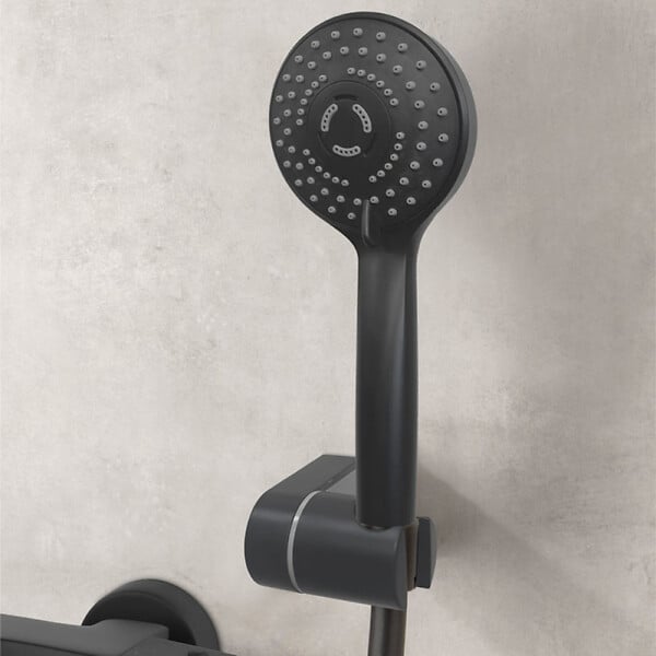 OLFA - Pommeau de douche + support + flexible Ruby Rond Noir Mat - large