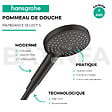 HANSGROHE - Pommeau de douche Raindance Select S EcoSmart 120 3 jets + flexible Designflex 160 cm noir mat - vignette