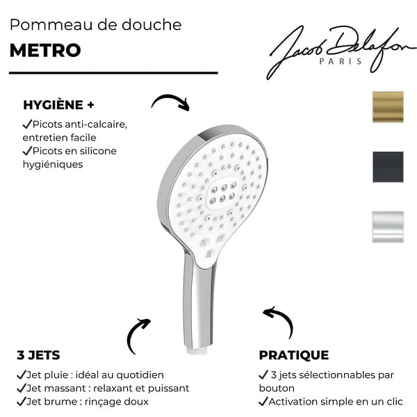 JACOB DELAFON - Pommeau de douche 3 jets Metro signature chromé - large