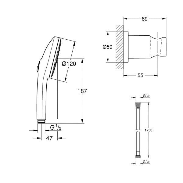 GROHE - Douchette Vitalio Joy+ 120 + Support mural + Flexible 175 cm Cool Sunrise - large