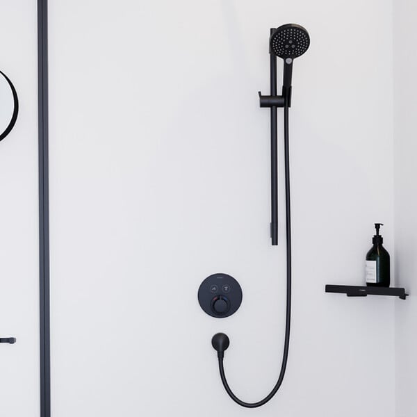 HANSGROHE - Pommeau de douche Raindance Select S EcoSmart 120 3 jets noir mat + flexible de douche 1,60 m Isiflex noir mat - large