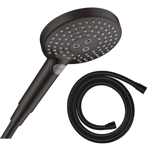 HANSGROHE - Pommeau de douche Raindance Select S EcoSmart 120 3 jets noir mat + flexible de douche 1,60 m Isiflex noir mat - large