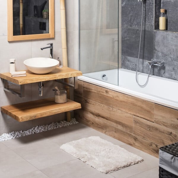 SWISS AQUA TECHNOLOGIES - Infinitio 80x50 cm tapis de salle de bain en polyester, beige (SATDPRED02BE) - large