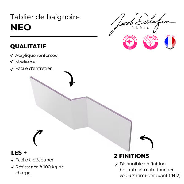 JACOB DELAFON - Tablier pour baignoire Neo installation en angle blanc mat - large