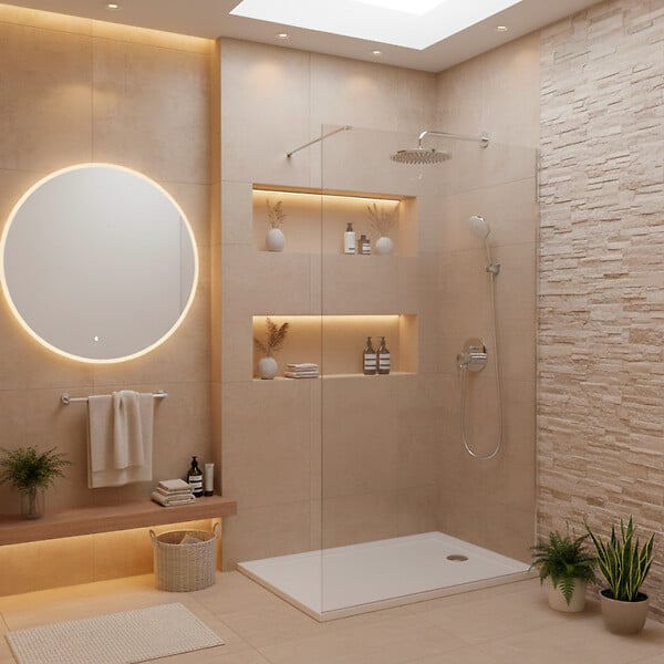 SWISS AQUA TECHNOLOGIES - Pack Douche Complet – Paroi Walk-In 140x200 Chrome + Colonne SAT 3 Jets + Receveur Marbre Coulé Blanc 140x80 (SAT100C7PR148W) - large
