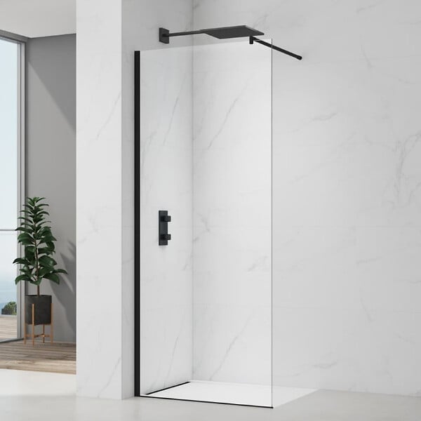 SWISS AQUA TECHNOLOGIES - Project paroi de douche à l'italienne 70 cm avec accessoires de montage, noir mat (SATBWIPRO70C) - large