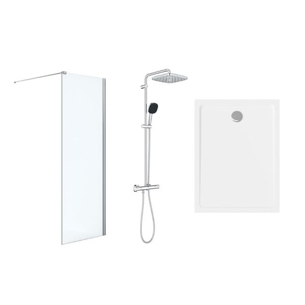GROHE - Pack Douche Complet – Paroi Walk-In 120x200 Chrome + Colonne Grohe Vitalio 2 Jets + Receveur Marbre Coulé Blanc 120x90 - large