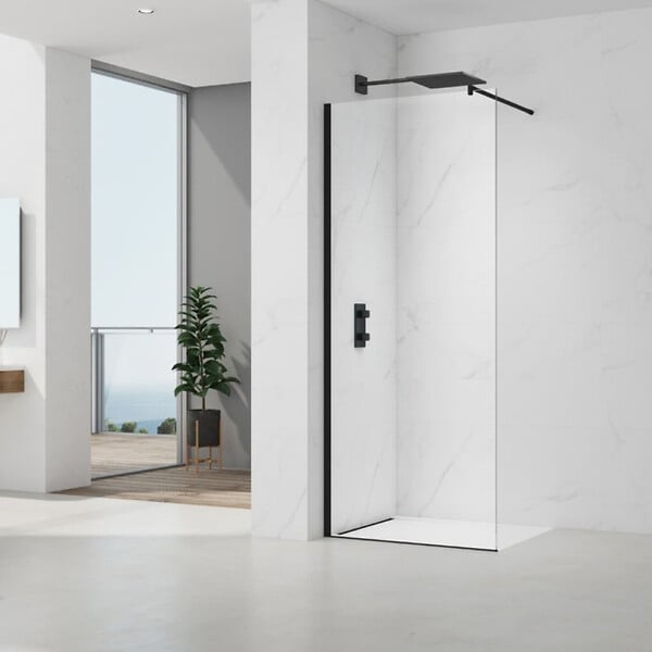 SWISS AQUA TECHNOLOGIES - Project paroi de douche à l'italienne 110 cm avec accessoires de montage, noir mat (SATBWIPRO110C) - large