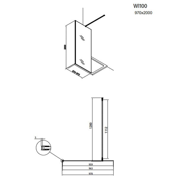 GROHE - Pack Douche Complet – Paroi Walk-In 100x200 Chrome + Colonne Grohe Vitalio 2 Jets + Receveur Marbre Coulé Blanc 120x90 - large