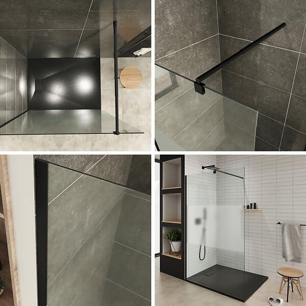 SANIVERRE - Paroi de douche Italienne ROMA-BLACK 170 x 200 cm verre 8 mm centre-opaque - large