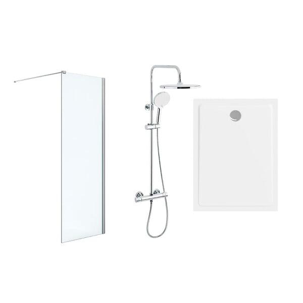 SWISS AQUA TECHNOLOGIES - Pack Douche Complet – Paroi Walk-In 140x200 Chrome + Colonne SAT 3 Jets + Receveur Marbre Coulé Blanc 140x90 (SAT100C7PR149W) - large