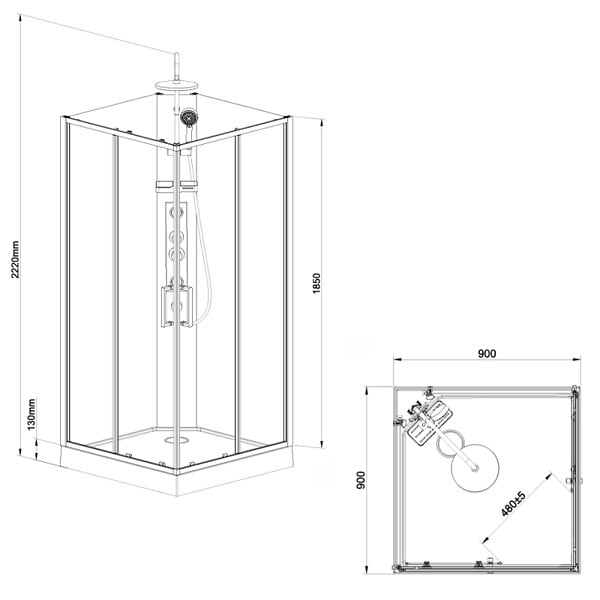 SWISS AQUA TECHNOLOGIES - Projet 90x90 cm set cabine de douche carrée en verre sécurit avec receveur, système de douche et profilés (SATPROBOXQ90CRT) - large