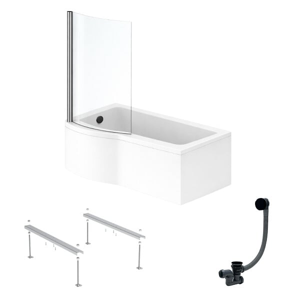 IDEAL STANDARD - Pack baignoire bain douche 170 x 80 cm droite Connect Air + tablier + pare bain fixe  + pieds + vidage Doré - large