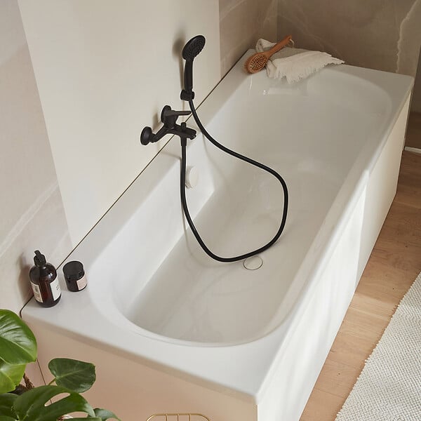 JACOB DELAFON - Baignoire droite 180 X 80 Elise acrylique + pare bain volet gauche + tablier en niche + vidage - large