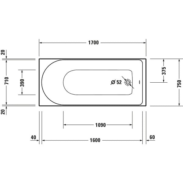 DURAVIT - Baignoire droite 170 X 75 D-Neo + vidage doré - large