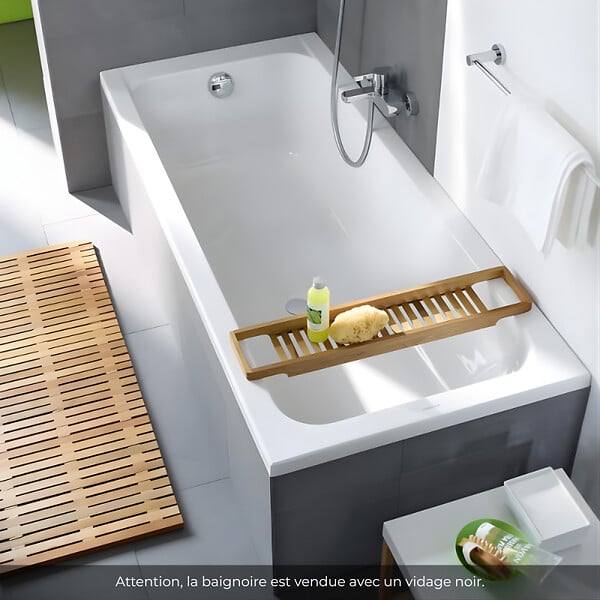 DURAVIT - Baignoire droite 180 X 80 D-Code acrylique bonde au centre + vidage noir mat - large