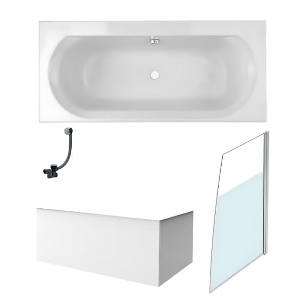 JACOB DELAFON - Baignoire droite 170 X 75 Elise acrylique + pare bain volet droite + tablier en angle + vidage - large