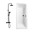 VITRA - Baignoire droite 180x80cm avec pieds Neon blanc + Vidage noir  + Colonne bain thermostatique douche noir mat - vignette