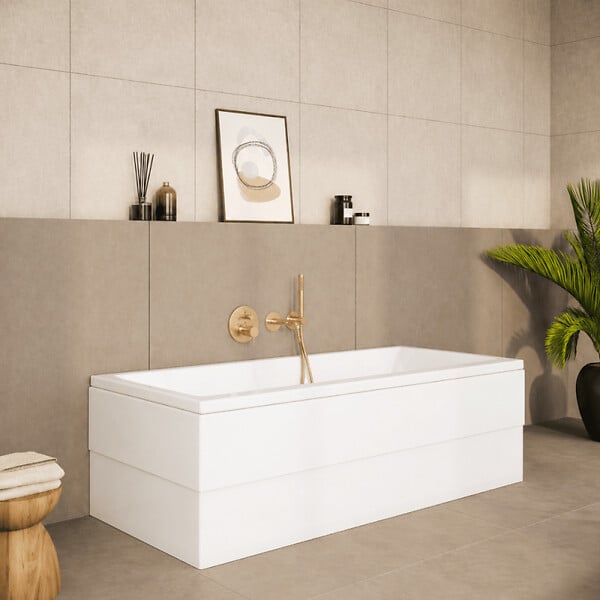 VITRA - Baignoire droite rectangulaire 170x75cm avec pieds Neon blanc + Vidage volet et clapet Doré - large