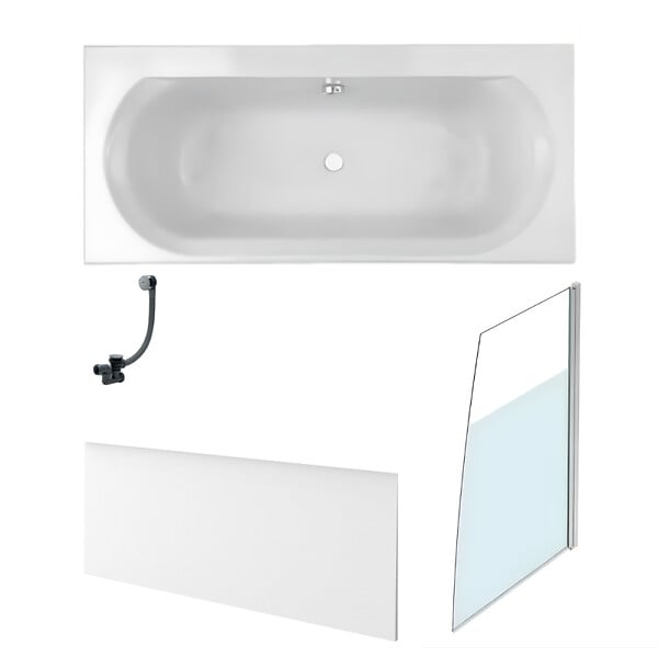 JACOB DELAFON - Baignoire droite 180 X 80 Elise acrylique + pare bain volet droite + tablier en niche + vidage - large
