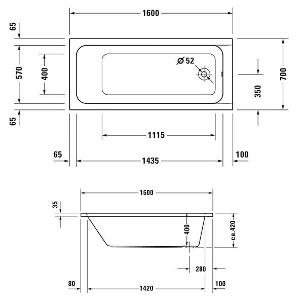 DURAVIT - Baignoire droite D-Code - large