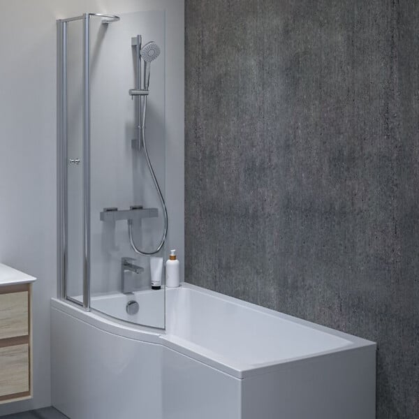 IDEAL STANDARD - Pack baignoire bain douche 170 x 80 cm droite Connect Air + tablier + pare bain avec volet + vidage Noir mat - large