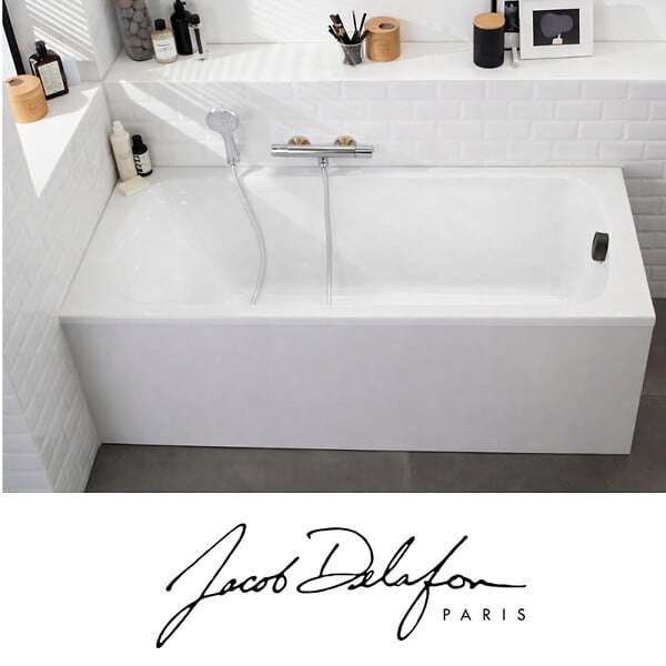 JACOB DELAFON - Pack baignoire droite 170 X 75 Brive + pare bain avec vidage noir mat - large