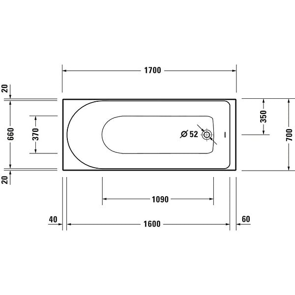 DURAVIT - Baignoire droite 170 X 70 D-Neo + vidage noir mat - large