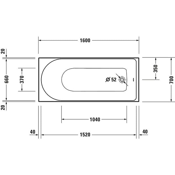DURAVIT - Baignoire droite 160 X 70 D-Neo + vidage chromé - large