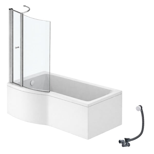 IDEAL STANDARD - Pack baignoire bain douche 170 x 80 cm droite Connect Air + tablier + pare bain fixe + vidage Chromé - large