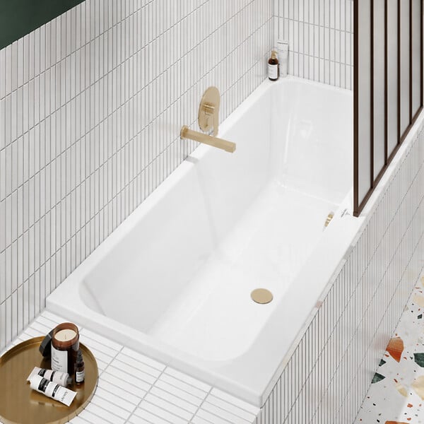 VILLEROY ET BOCH - Baignoire droite 180 x 80 Architectura + Vidage de baignoire doré - large
