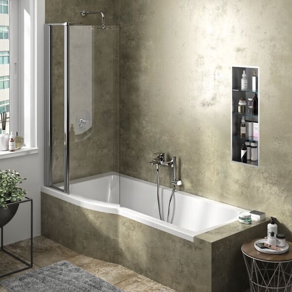IDEAL STANDARD - Pack baignoire bain douche 170 x 80 cm droite Connect Air + tablier + pare bain fixe  + pieds + vidage Noir mat - large