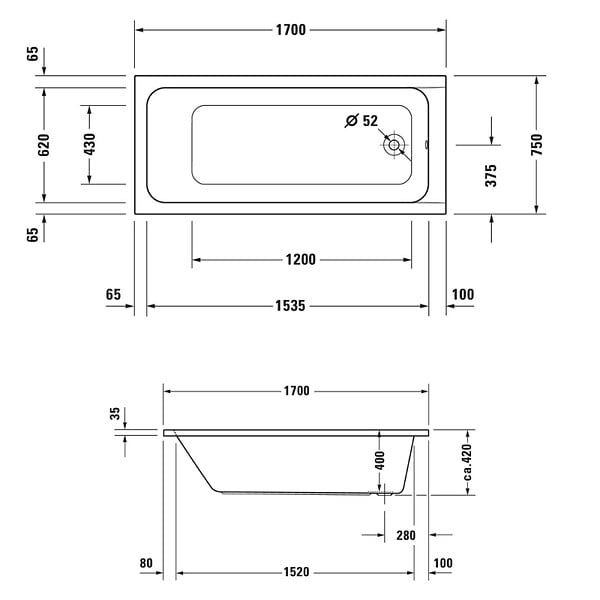 DURAVIT - Baignoire droite D-Code - large