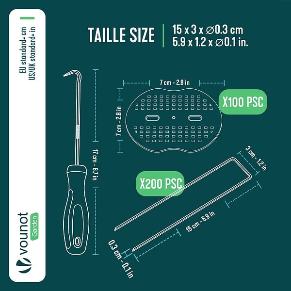 VOUNOT - Lot de 200 piquets de fixation U 150x30mm avec 100 Rondelles de fixation plastique - large