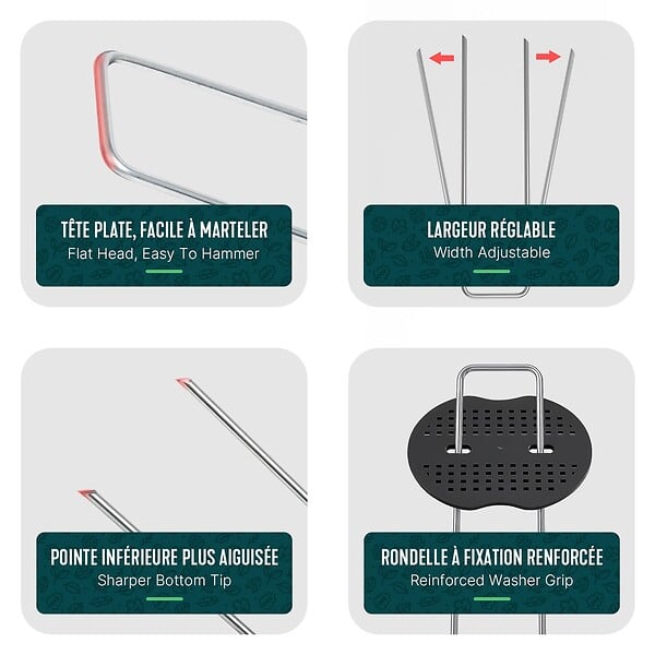 VOUNOT - Lot de 200 piquets de fixation U 150x30mm avec 100 Rondelles de fixation plastique - large