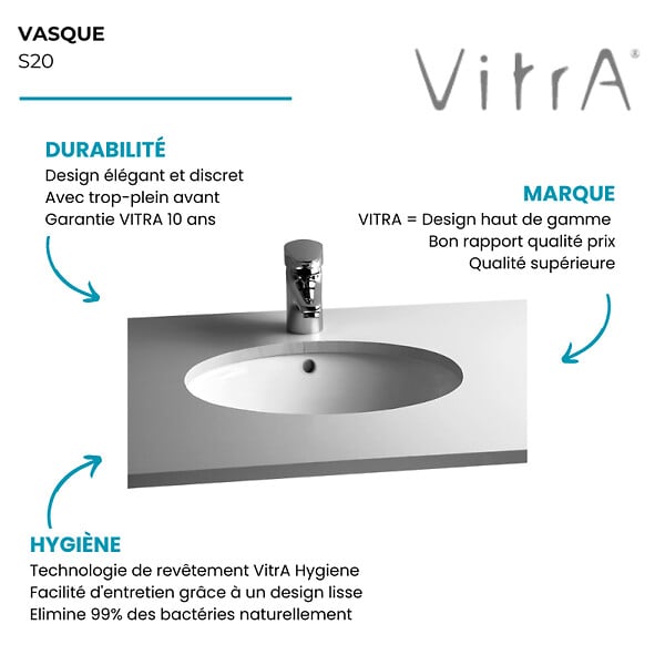 VITRA - Vasque à encastrer par le dessous VitrA S20 42 cm - large