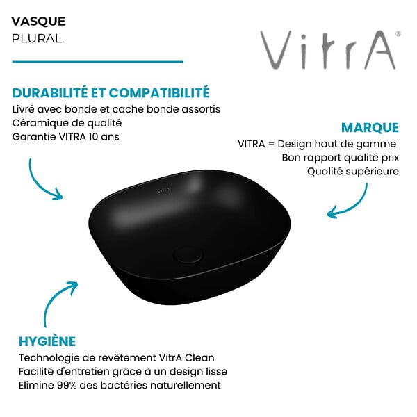 VITRA - Vasque à poser VitrA Plural VitrA Clean noir mat - large