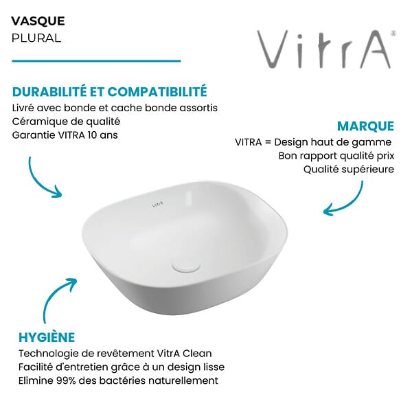 VITRA - Vasque à poser VitrA Plural VitrA Clean blanc brillant - large