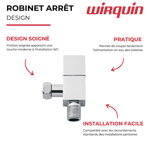 WIRQUIN - Robinet d'arrêt WC Design carré - large