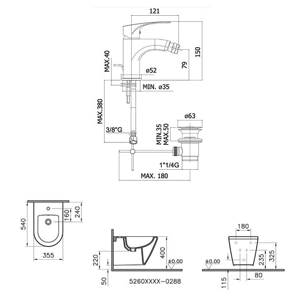 VITRA - Vitra Integra bidet suspendu 35,5x54 cm + trop-plein + Swiss Aqua Technologies Project mitigeur monocommande (7042-0288SATBS235) - large