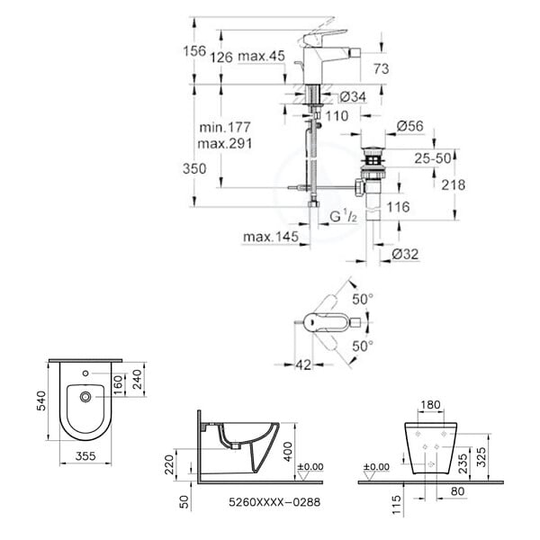VITRA - Vitra Integra bidet suspendu et trop-plein, 35,5x54 cm + Grohe Mitigeur monocommande 1/2" (7042-0288G23331000) - large
