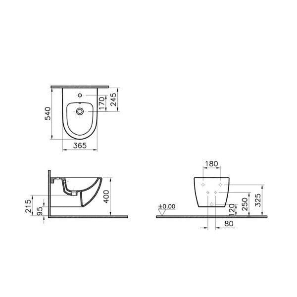 VITRA - Sento bidet suspendu en céramique, fixations invisibles, arrivée d'eau interne, noir mat (RN020BL) - large