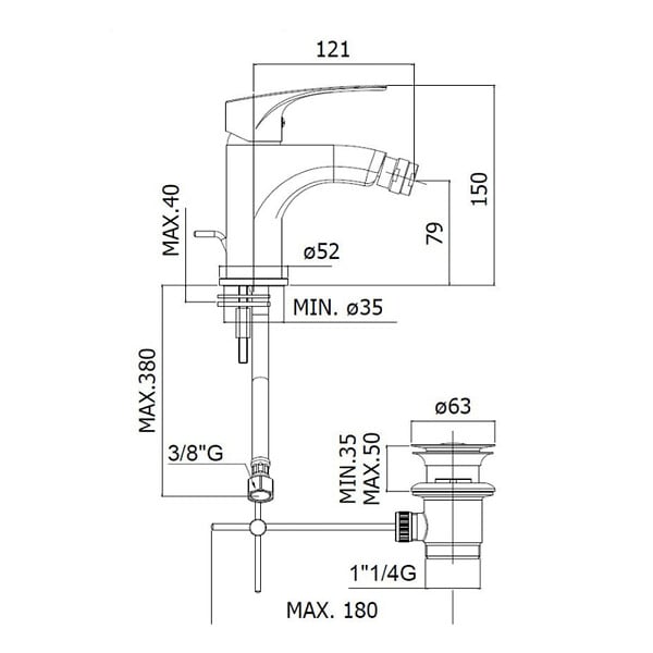 SWISS AQUA TECHNOLOGIES - Project mitigeur de bidet à levier, avec vidage, noir mat (SATBSPRO235C) - large