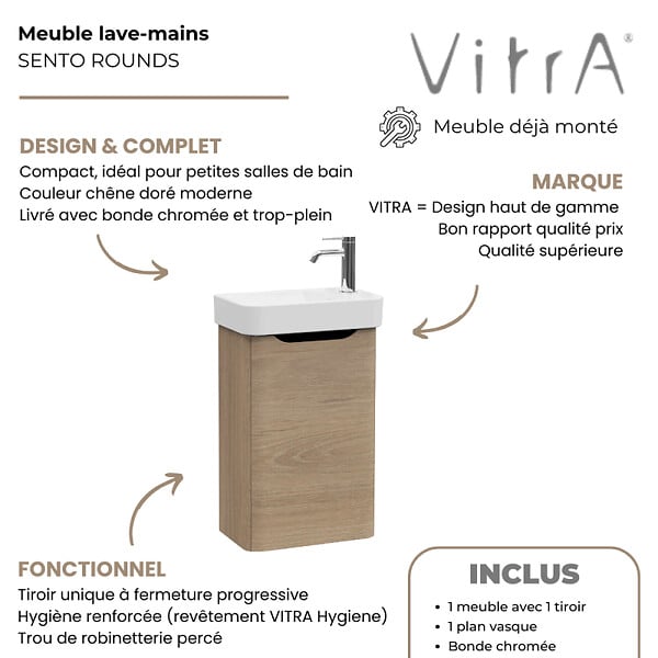 VITRA - Meuble lave mains VitrA Sento Round chêne doré - large
