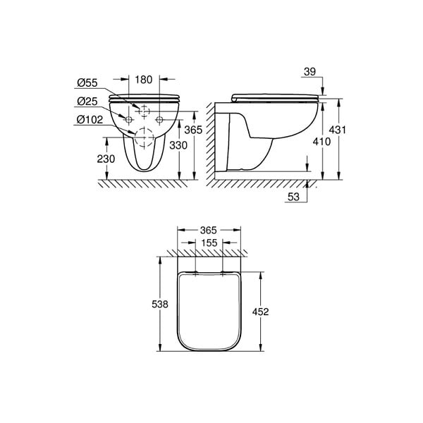 GROHE - Rapid SL pack WC bâti-support + WC suspendu sans bride Grohe avec abattant SoftClose + plaque (GRGRSEWR02FR-FS) - large